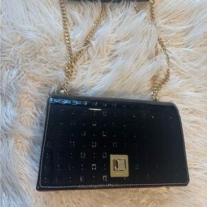 Arcadia Glossy Black Clutch with Gold Accent